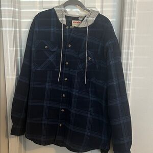 Wrangler Navy Plaid Shirt with Gray Hood